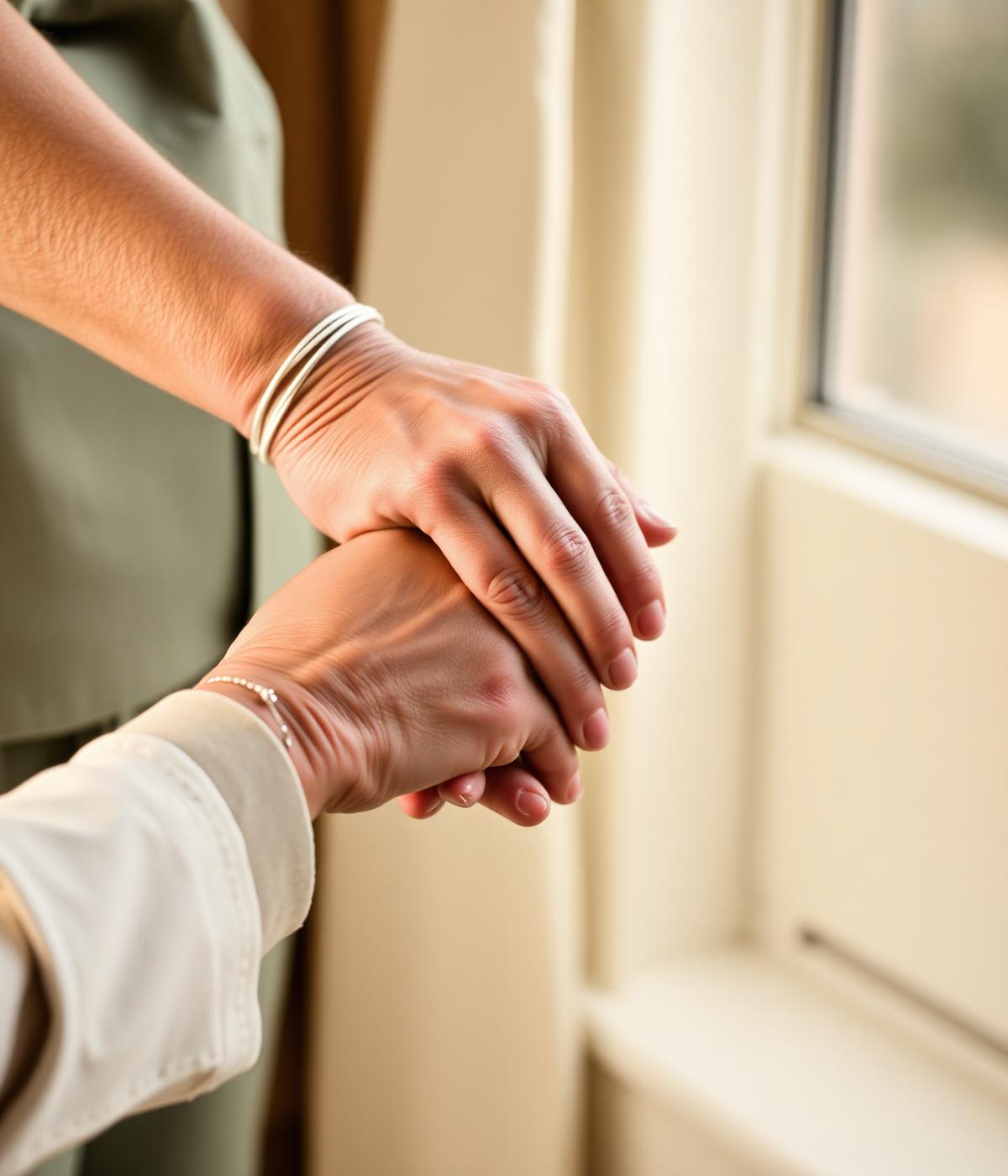 A caregiver holding a resident's hands